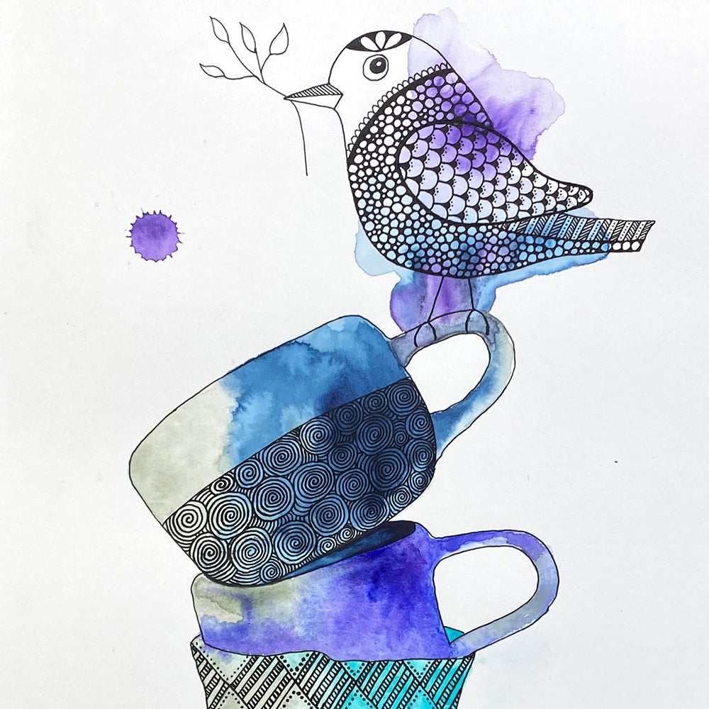 May '24 | Untangle with Watercolour | Paint n Sip | Doodling | Stacked Tea Cups