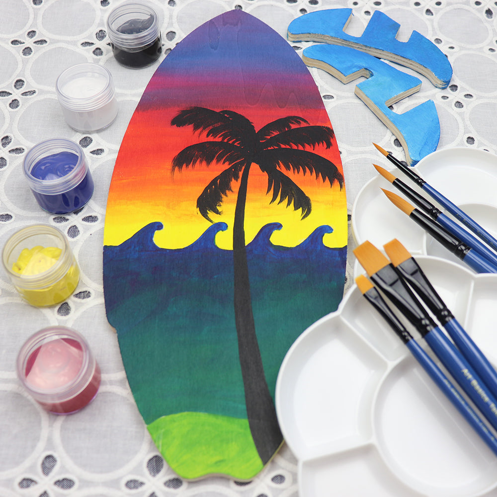 DIY timber surfboard with stand | Kids art project
