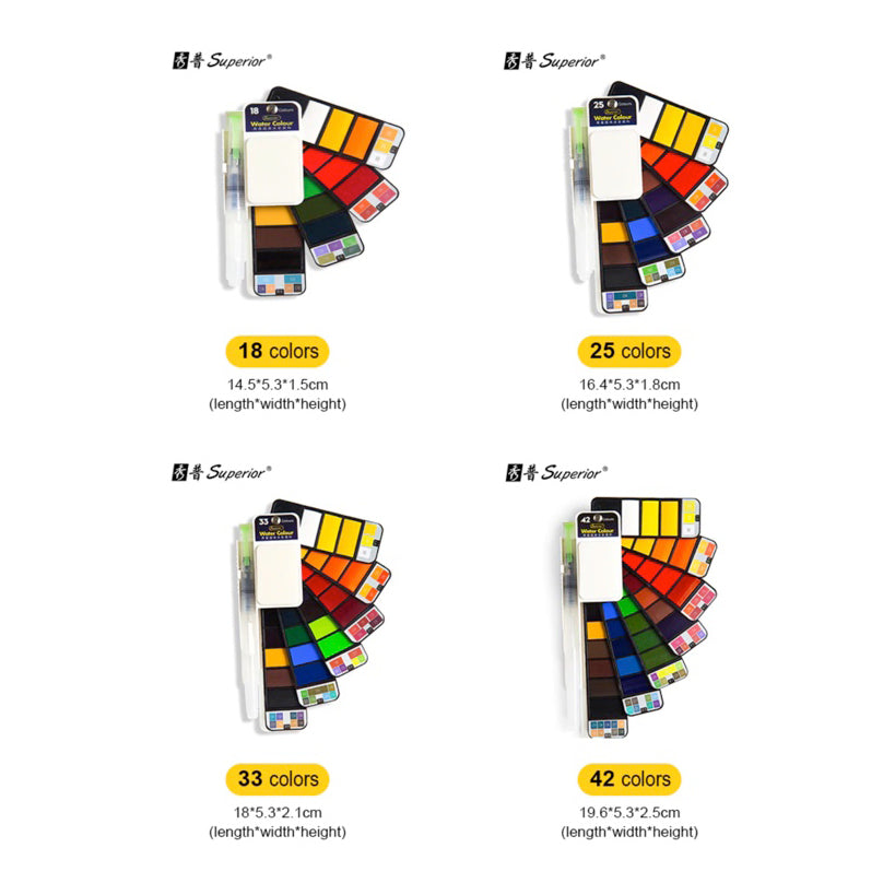 Superior Watercolour Swatches - 18, 25, 33, 42 colour options