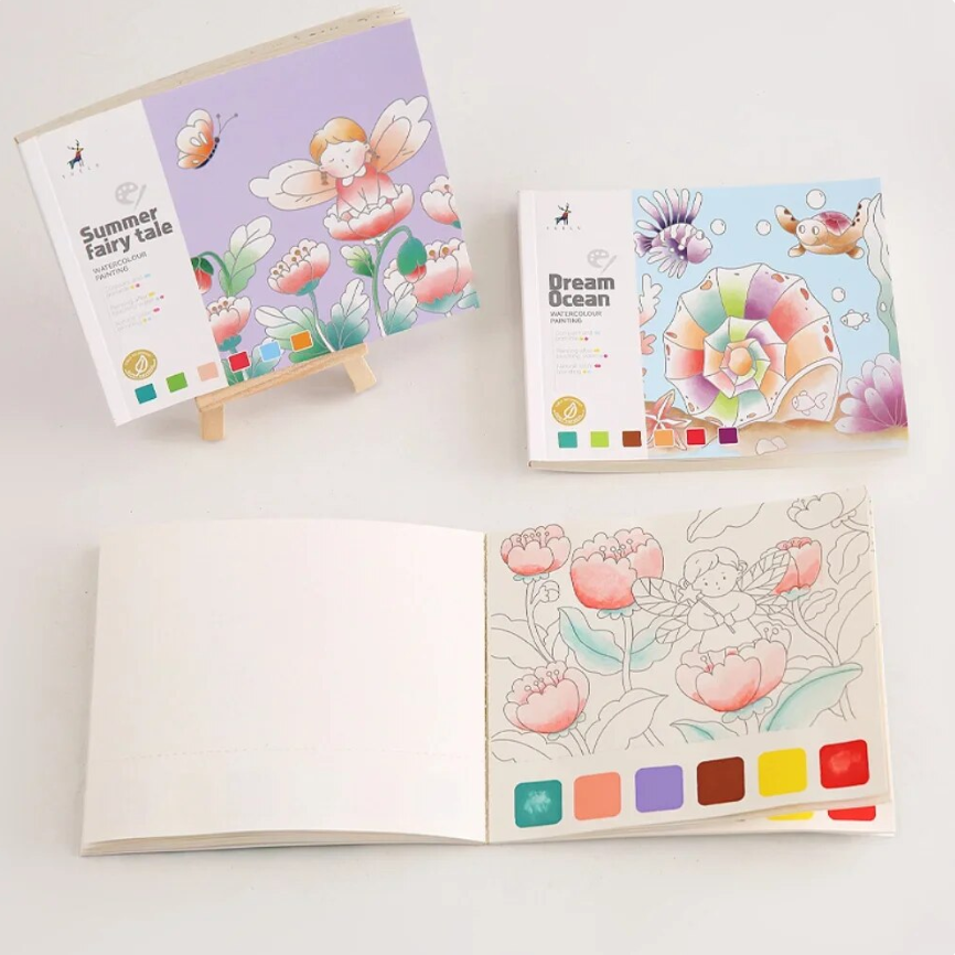 Kids Watercolour Painting Book | Dry Watercolour Paint and Brush Included | 20 pages