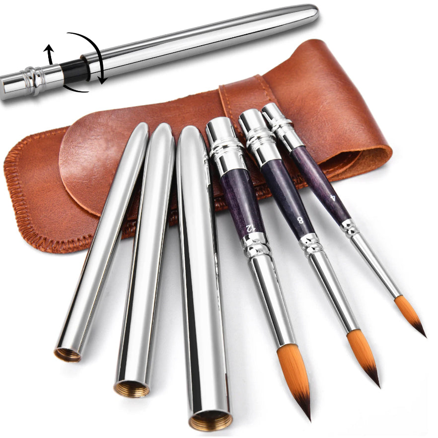 Watercolour Brush Travel Kit | 3 Different Size Brushes | Wallet to store brushes in
