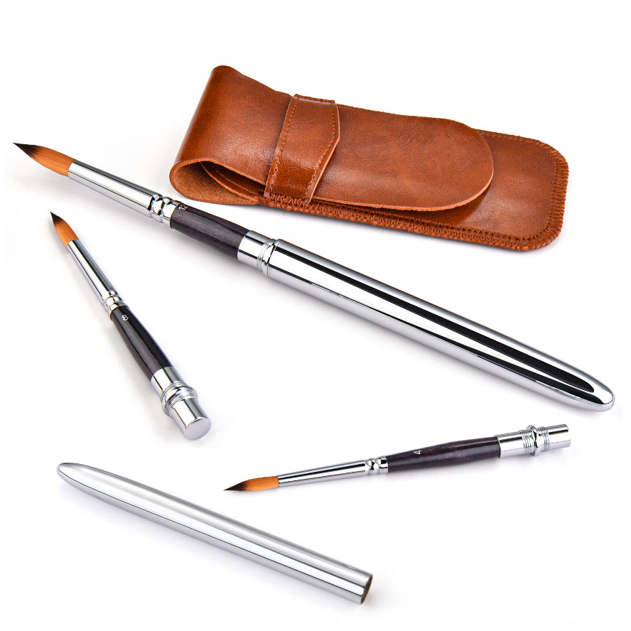 Watercolour Brush Travel Kit | 3 Different Size Brushes | Wallet to store brushes in