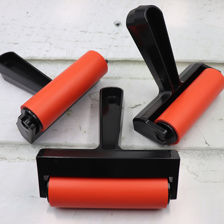 Plastic rubber roller for print making.