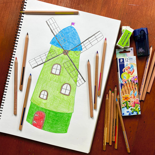 How To Draw A Windmill | Kids Art Project | Coloured Pencil Drawing